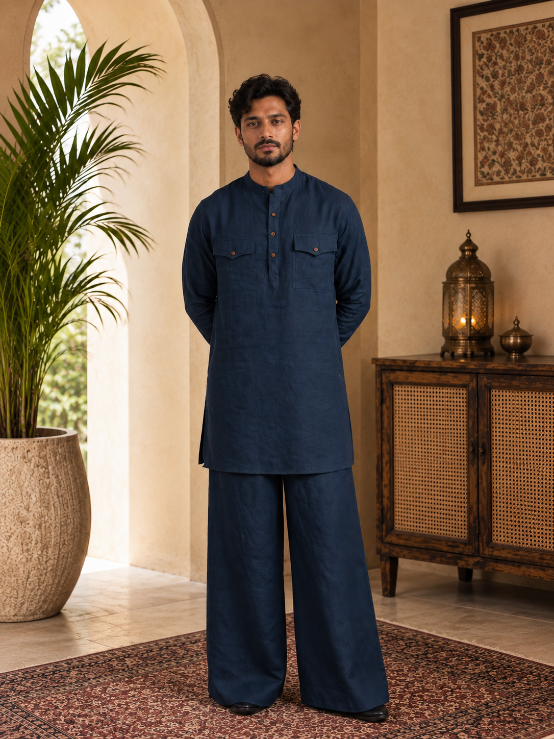 Vylos Mens Blue Kurta